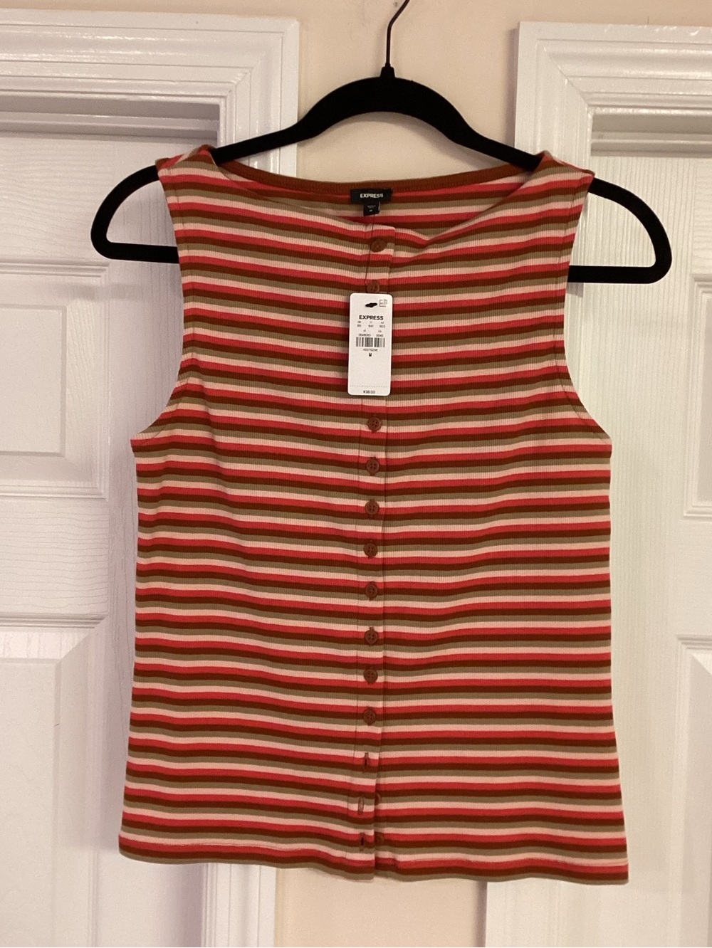 Express Striped Ribbed Boat Neck Button Front Knit Tank - Picture 7 of 9
